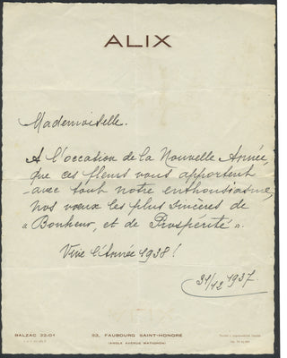Madame Grès. (1903–1993) Typed Letter Signed to Jacques Chirac