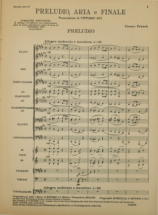 Gui, Vittorio. (1885–1975) [Mitropoulos, Dimitri. (1896–1960)] Franck, César.  (1822–1890) "Preludio, Aria e Finale" – Inscribed by Gui to Mitropoulos