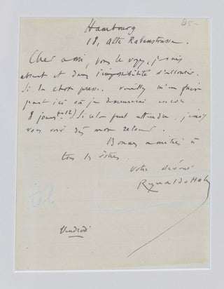 Hahn, Reynaldo. (1874–1947) Autograph Letter