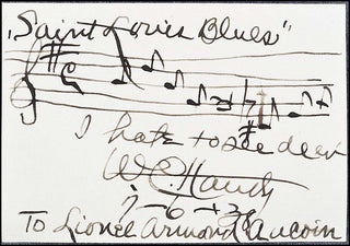 [Jazz &amp; Song] Handy, W.C. (1873-1958) Autograph Musical Quotation, "St. Louis Blues"