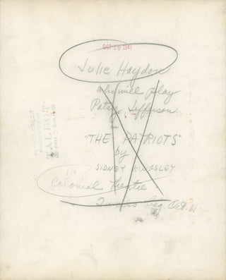 Haydon, Julie. (1910–1994) Signed Talbot Portrait Photograph for "The Patriots," 1943