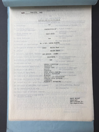 [Heifetz, Jascha. (1901–1987)] Wright Jr., Frank Lloyd. (1890–1978) Original 1961 Architectural Plans for a House for the Heifetz Family