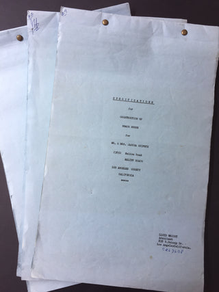 [Heifetz, Jascha. (1901–1987)] Wright Jr., Frank Lloyd. (1890–1978) Original 1961 Architectural Plans for a House for the Heifetz Family