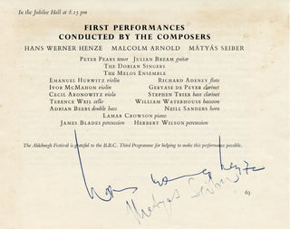 Henze, Hans Werner. (1926–2012) & Seiber, Mátyás. (1905-1960) Signed 1959 Concert Program Page