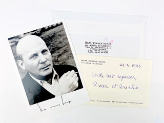 Henze, Hans Werner. (1926–2012) Signed Photograph, with a card from his Secretary