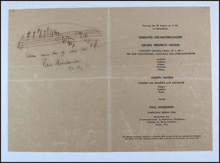 Hindemith, Paul. (1895-1963) Autograph Musical Quotation in 1952 Concert Program