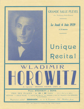 Horowitz, Vladimir. (1903-1989) 1929 Paris Salle Pleyel Recital Broadside