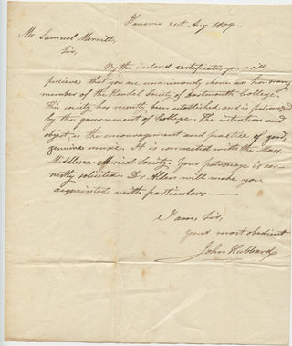 Hubbard, John. (1759–1810) Handel Society of Dartmouth College - Autograph Letter Signed, 1809, view 1