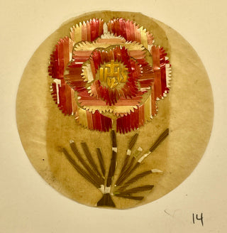 [Devotional Prayer Cards] Handpainted Devotional Prayer Card - Straw-Work Flower, ca. 1820, view 1