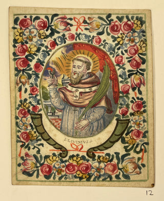 [Devotional Prayer Cards] Handpainted Devotional Prayer Card - Saint Livinus, ca. 1820, view 1