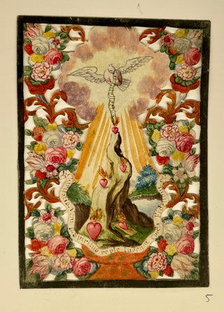 [Devotional Prayer Cards] Handpainted Devotional Prayer Card - Holy Spirit with Hearts, Openwork, ca. 1820, view 1