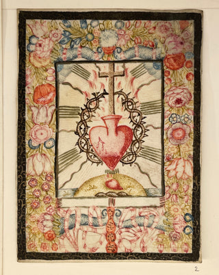 [Devotional Prayer Cards] Handpainted Devotional Prayer Card - Sacred Heart with Cross and Crown of Thorns, ca. 1820, view 1