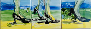 Skaya, Shura. Liquid Steps 1-3, 2025. 6"x 6" (3) Mixed media on porcelain