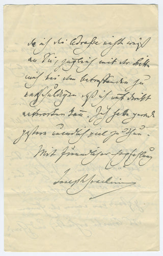Joachim, Joseph. (1831–1907) [Grüters, Hugo. (1851–1928)] Group of Autograph Letters Signed