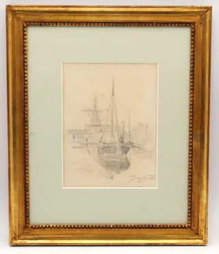 Jongkind, Johan Barthold. (1819-1891) Canal and Windmill - Original Drawing, ca. 1880s
