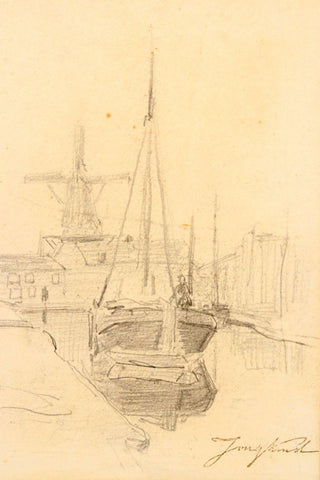 Jongkind, Johan Barthold. (1819-1891) Canal and Windmill - Original Drawing, ca. 1880s
