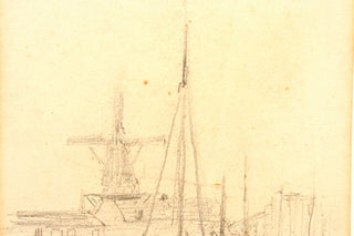 Jongkind, Johan Barthold. (1819-1891) Canal and Windmill - Original Drawing, ca. 1880s