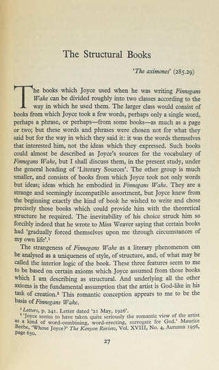 [Joyce, James. (1882-1941)] Atherton, S. James. (b.1910) [Bidart, Frank. (b. 1939)] "The Books at the Wake"