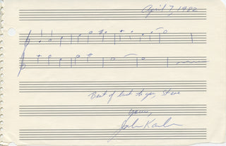 Kander, John. (b. 1927) "Cabaret" - Autograph musical quotation signed