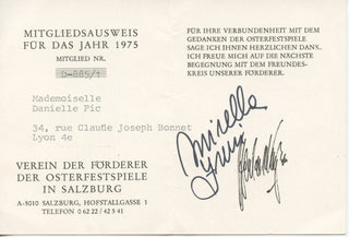 Karajan, Herbert von. (1908–1989) & Freni, Mirella. (1935–2020) Signed membership card of Salzburg Easter Festival, 1975