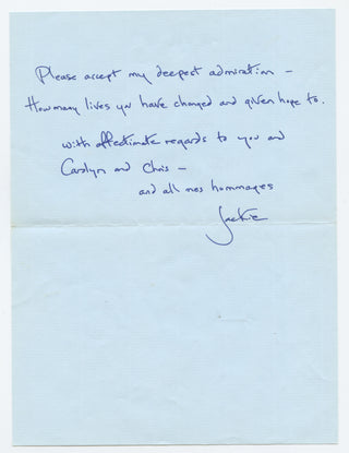 Kennedy Onassis, Jacqueline. (1929–1994) [D'Amboise, Jacques. (1934–2021)] Autograph Letter Signed to Jacques D'Amboise, following a performance of "Chakra"