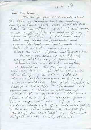 Kleiber, Carlos. (1930–2004) Autograph Letter
