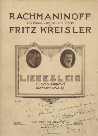 Kreisler, Fritz. (1875–1962) [Rachmaninoff, Sergei. (1873–1943)] "Liebeslied" - SIGNED MUSICAL SCORE TO RAYMOND TURNER