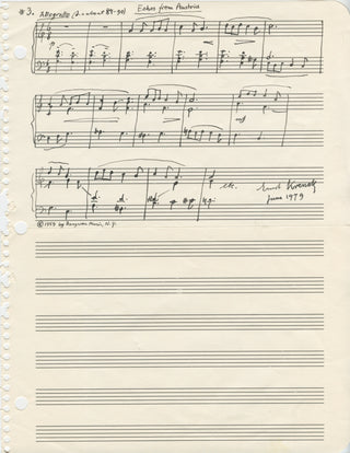 Krenek, Ernst. (1900–1991) "Echos [sic] from Austria" - Autograph musical quotation signed