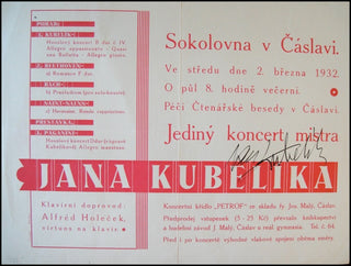 Kubelík, Jan. (1880–1940) Signed Program and Inscribed Music from his Collection.