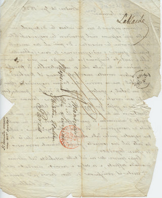 Lablache, Luigi.  (1794–1858) [Severini, Carlo. (1793–1838)] Autograph Letter to Severini