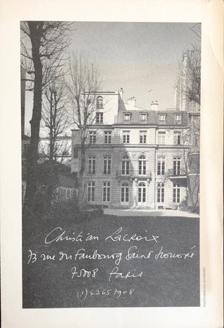 Lacroix, Christian. (b. 1951) Original Drawing and Notes on a Promotional Card