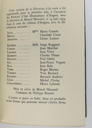 Camus, Albert. (1913–1960) [Vinci, Jean. (1921-2010)] "La Dévotion à la Croix" - INSCRIBED PRESENTATION COPY TO THE CREATOR OF ONE OF THE PLAY'S ROLES