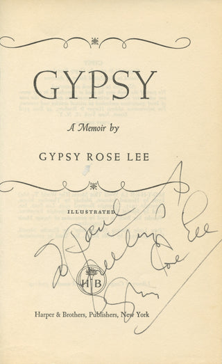 Lee, Gypsy Rose. (1911–1970) "Gypsy" - Signed Book Title Page
