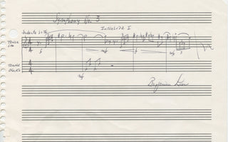 Lees, Benjamin. (1924–2010) Autograph musical quotation signed