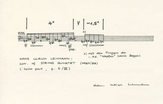 Lehmann, Hans Ulrich. (1937–2013) "String Quartet" - Autograph musical quotation signed