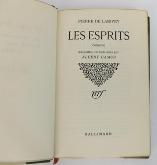 Camus, Albert. (1913–1960) [Vinci, Jean. (1921-2010)] "Les Esprits" - INSCRIBED PRESENTATION COPY TO THE CREATOR OF ONE OF THE PLAY'S ROLES AND TYPED LETTER SIGNED