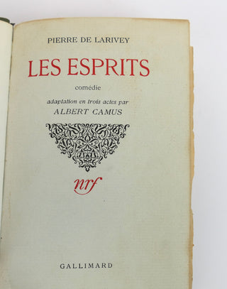 Camus, Albert. (1913–1960) [Vinci, Jean. (1921-2010)] "Les Esprits" - INSCRIBED PRESENTATION COPY TO THE CREATOR OF ONE OF THE PLAY'S ROLES AND TYPED LETTER SIGNED