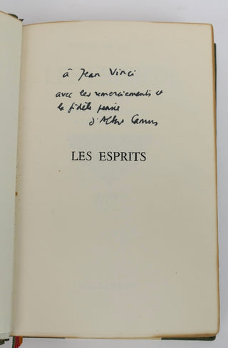 Camus, Albert. (1913–1960) [Vinci, Jean. (1921-2010)] "Les Esprits" - INSCRIBED PRESENTATION COPY TO THE CREATOR OF ONE OF THE PLAY'S ROLES AND TYPED LETTER SIGNED