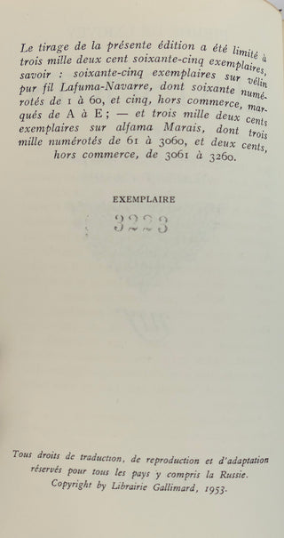 Camus, Albert. (1913–1960) [Vinci, Jean. (1921-2010)] "Les Esprits" - INSCRIBED PRESENTATION COPY TO THE CREATOR OF ONE OF THE PLAY'S ROLES AND TYPED LETTER SIGNED