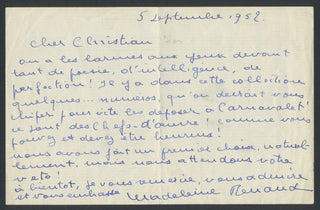 [Dior, Christian. (1905–1957)] Barrault, Jean-Louis. (1910–1994) & Renaud, Madeleine. (1900–1994) Collection of Autograph Letters and Cards to Christian Dior