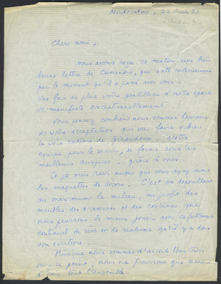[Dior, Christian. (1905–1957)] Barrault, Jean-Louis. (1910–1994) & Renaud, Madeleine. (1900–1994) Collection of Autograph Letters and Cards to Christian Dior
