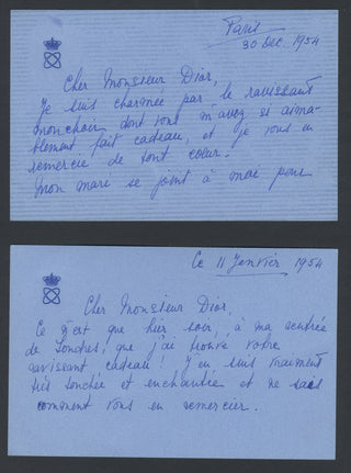 [Dior, Christian. (1905–1957)] Barrault, Jean-Louis. (1910–1994) & Renaud, Madeleine. (1900–1994) Collection of Autograph Letters and Cards to Christian Dior