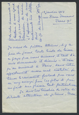 [Dior, Christian. (1905–1957)] Barrault, Jean-Louis. (1910–1994) & Renaud, Madeleine. (1900–1994) Collection of Autograph Letters and Cards to Christian Dior