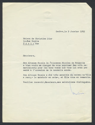 [Dior, Christian. (1905–1957)] Barrault, Jean-Louis. (1910–1994) & Renaud, Madeleine. (1900–1994) Collection of Autograph Letters and Cards to Christian Dior