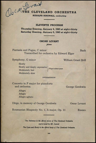 [Gershwin, George. (1898–1937)] Levant, Oscar. (1904–1972) Signed Gershwin Concerto Program