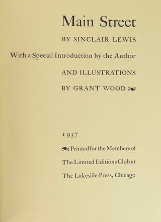 [Lewis, Sinclair. (1885–1951)] Wood, Grant. (1891–1942) "Main Street" - Signed by WOOD