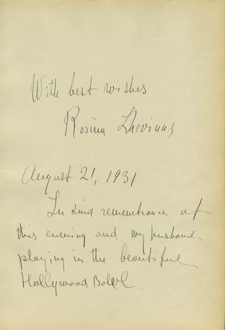 Lhevinne, Rosina. (1880–1976) Autograph Signature and Inscription