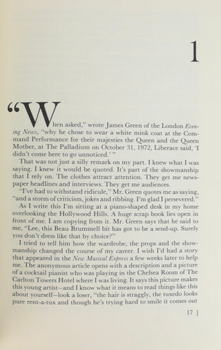 Liberace [Wladziu Valentino Liberace]. (1919–1987) "Liberace: An Autobiography" Signed with a Drawing of a Piano