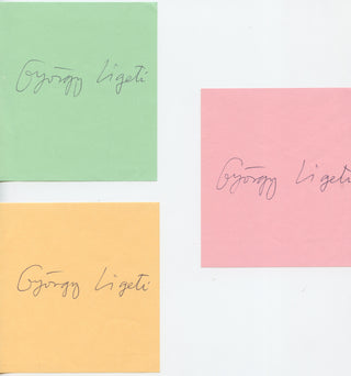 Ligeti, Gyorgy. (1923–2006) Three Colorful Autograph Signatures