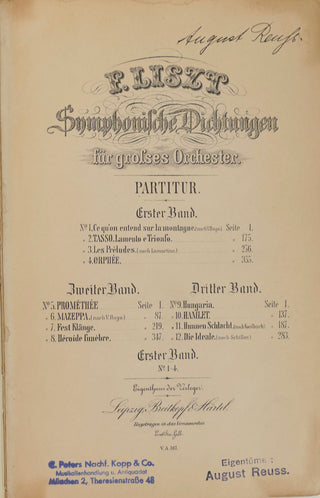 Liszt, Franz. (1811–1886) [Mitropoulos, Dimitri. (1896–1960)] "Symphonische Dichtungen für grosses Orchester" (3 Volumes) - EX-DIMITRI MITROPOULOS